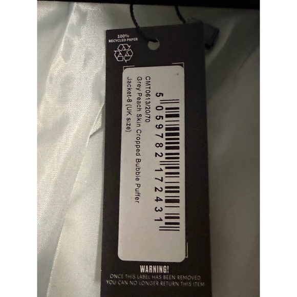 Pretty Little Thing Peach Skin Cropped Bubble Puffer Jacket Gray Size 4 NWT‎ - Picture 10 of 12